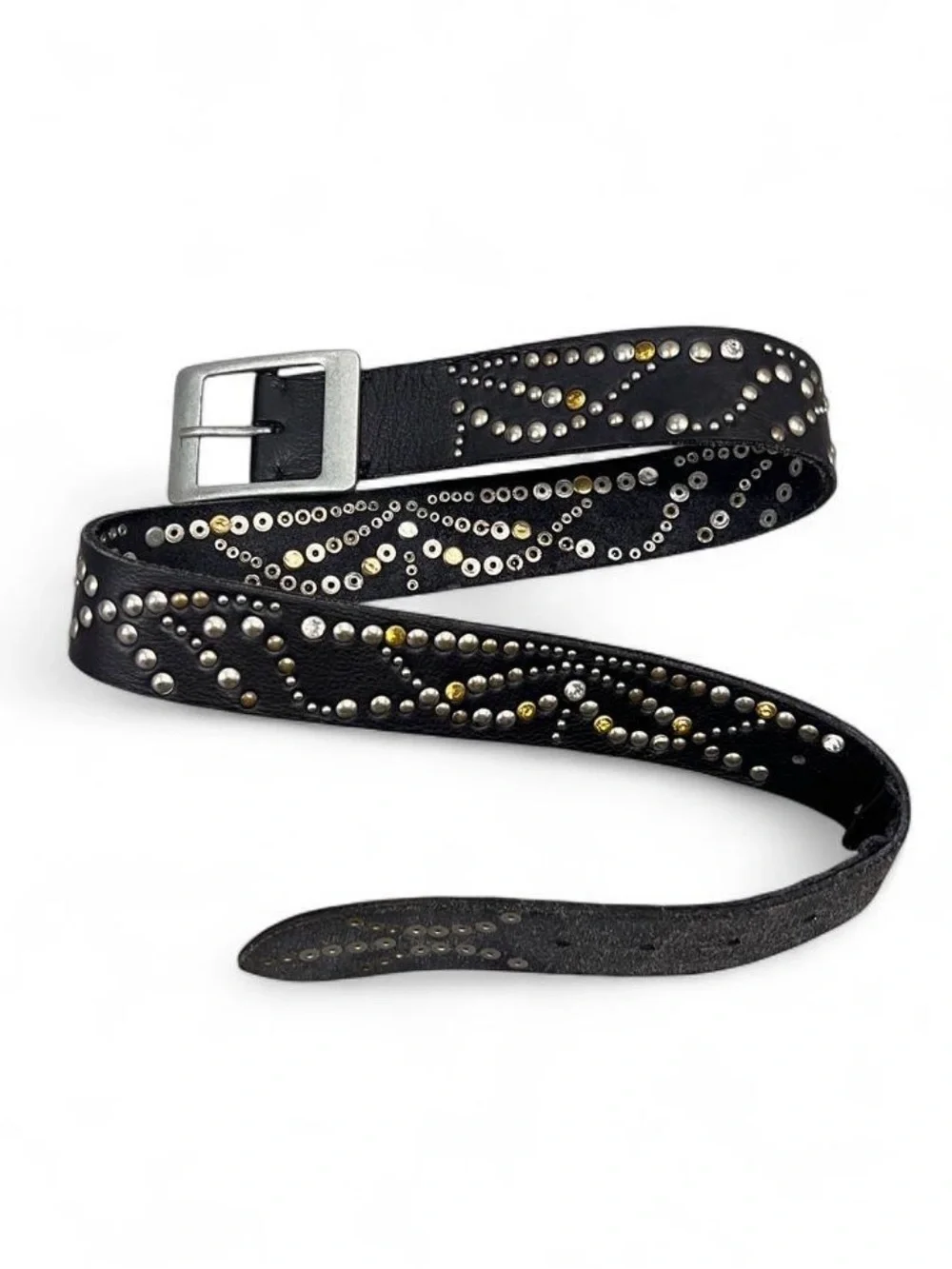 Free People Black Leather Silver Studded and Rhinestone Belt